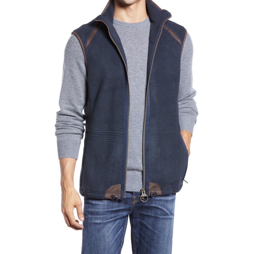 Barbour Men's Fleece Vest Langdale Regular Fit Gilet Navy Blue Large